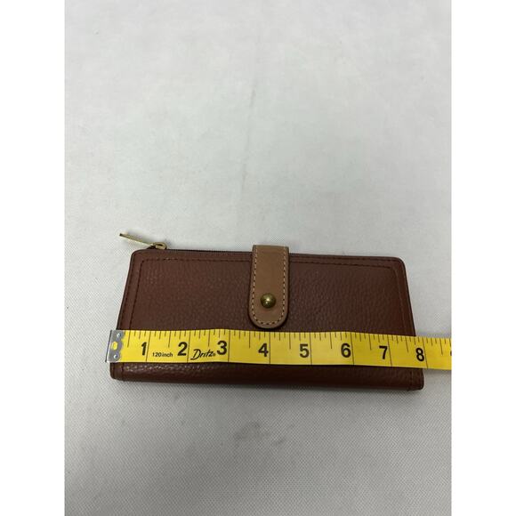 Fossil Keely Tab Clutch in Brown Multi Snap Close Zipper Pocket - Picture 9 of 9
